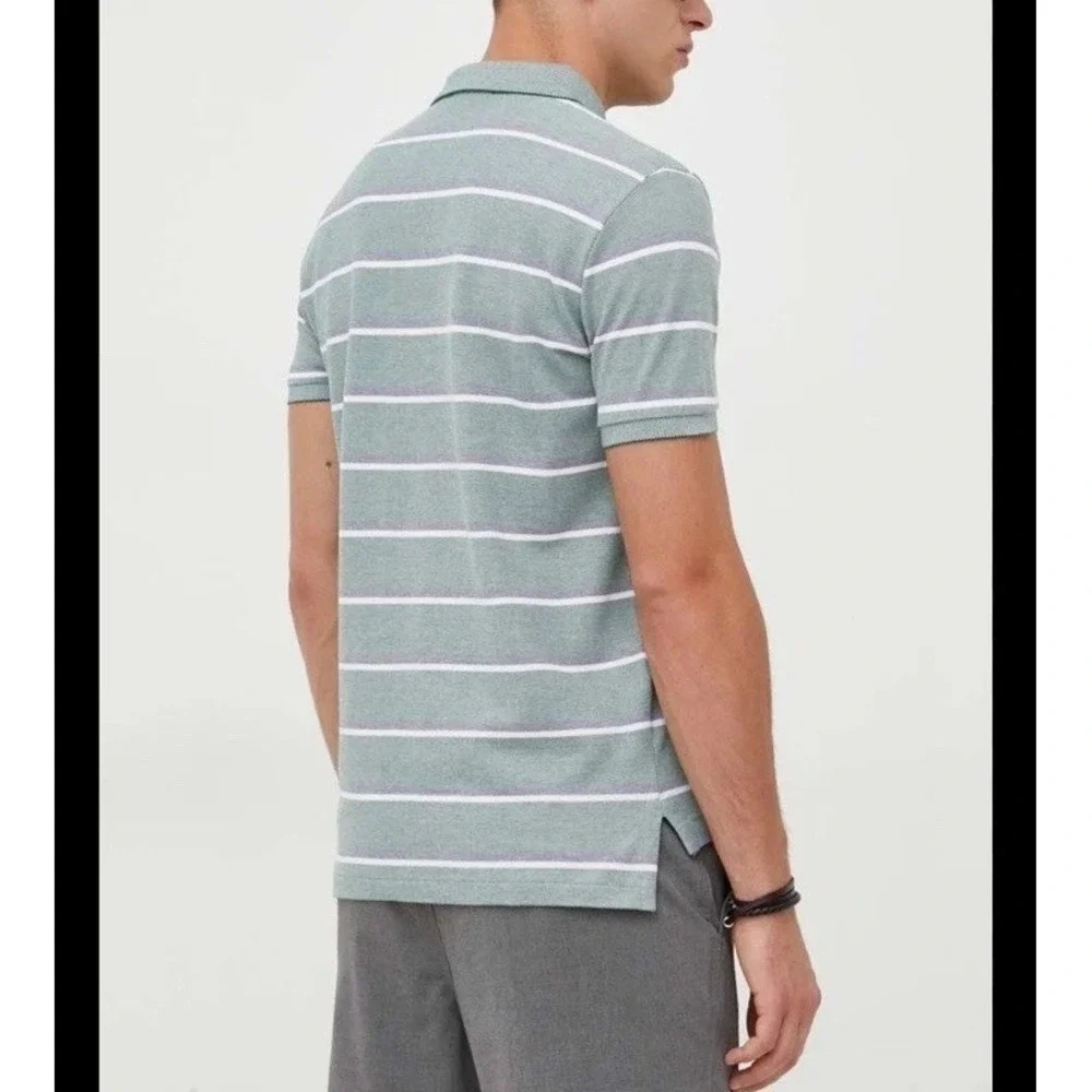 Polo Ralph Lauren Shirt‎ Mens Medium M Classic Fit Green Striped Pique Pony Logo